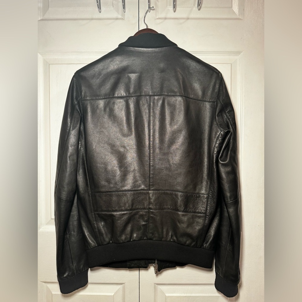 BLK DNM Men’s Classic Black Leather Bomber Jacket - Picture 2 of 8